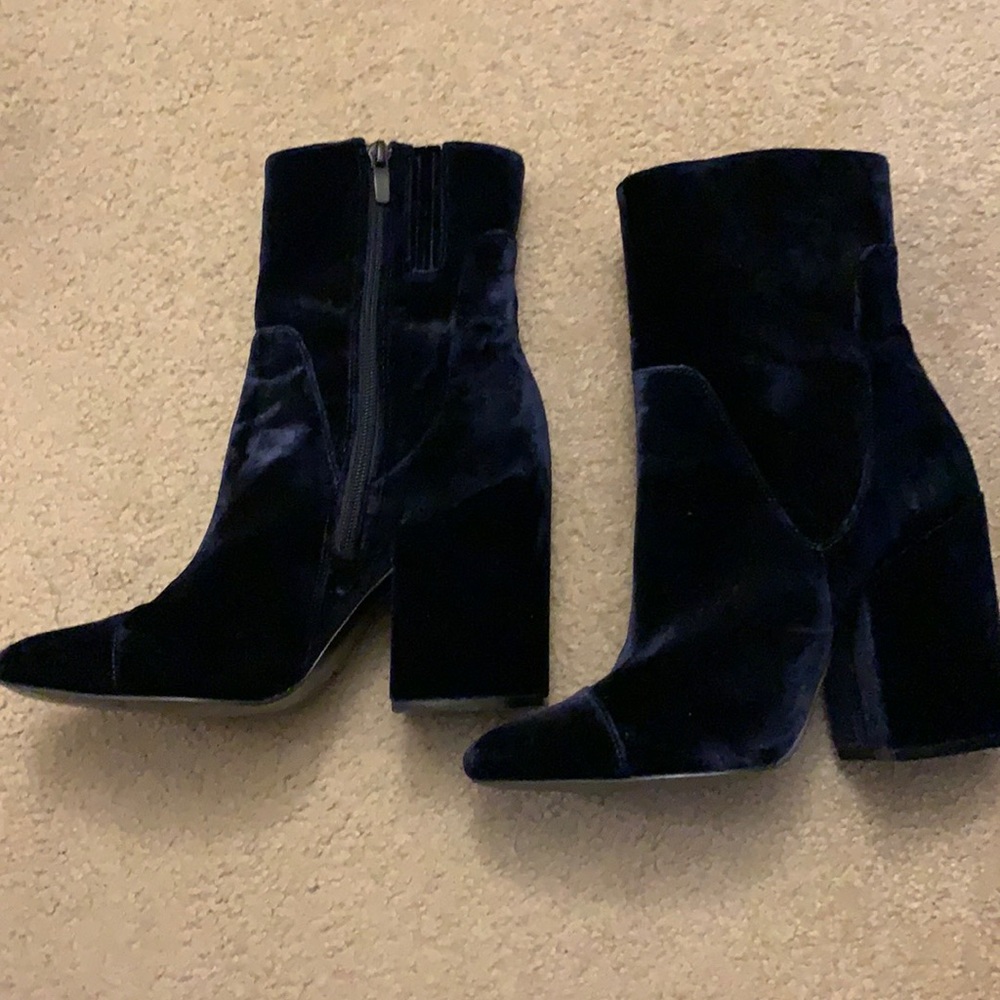 Dark Navy Blue ankle high heel boots velvet